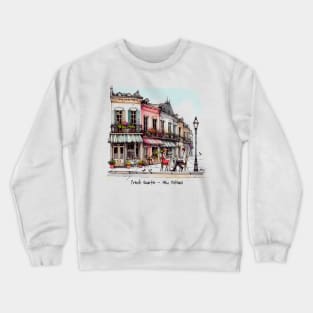 Whimsical French Quarter Café Graphic Teel | Cute New Orleans Crewneck Sweatshirt